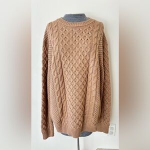 Saks Fifth Avenue 70% Wool Women’s Kable Knit Camel Sweater Size L